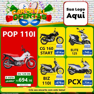 Modelo de Rede Social para Feed Facebook com o tema Carnaval de Ofertas para Concessionaria de Motos