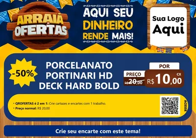 Modelo de Cartaz para Cartaz A4 Horizontal com o tema Arraiá de Ofertas - Junina para Pisos e revestimentos