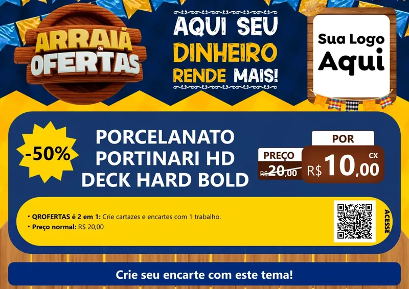 Modelo de Cartaz para Cartaz A4 Horizontal com o tema Arraiá de Ofertas - Junina para Pisos e revestimentos