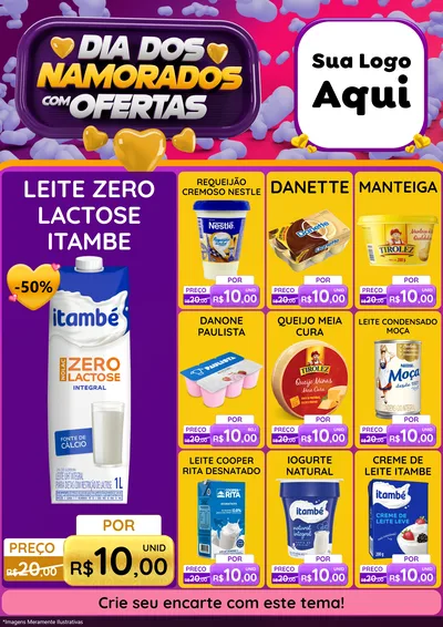 Modelo de Encarte para Encarte A4 Vertical com o tema Dia Dos Namorados Com Ofertas para Frios e Laticínios