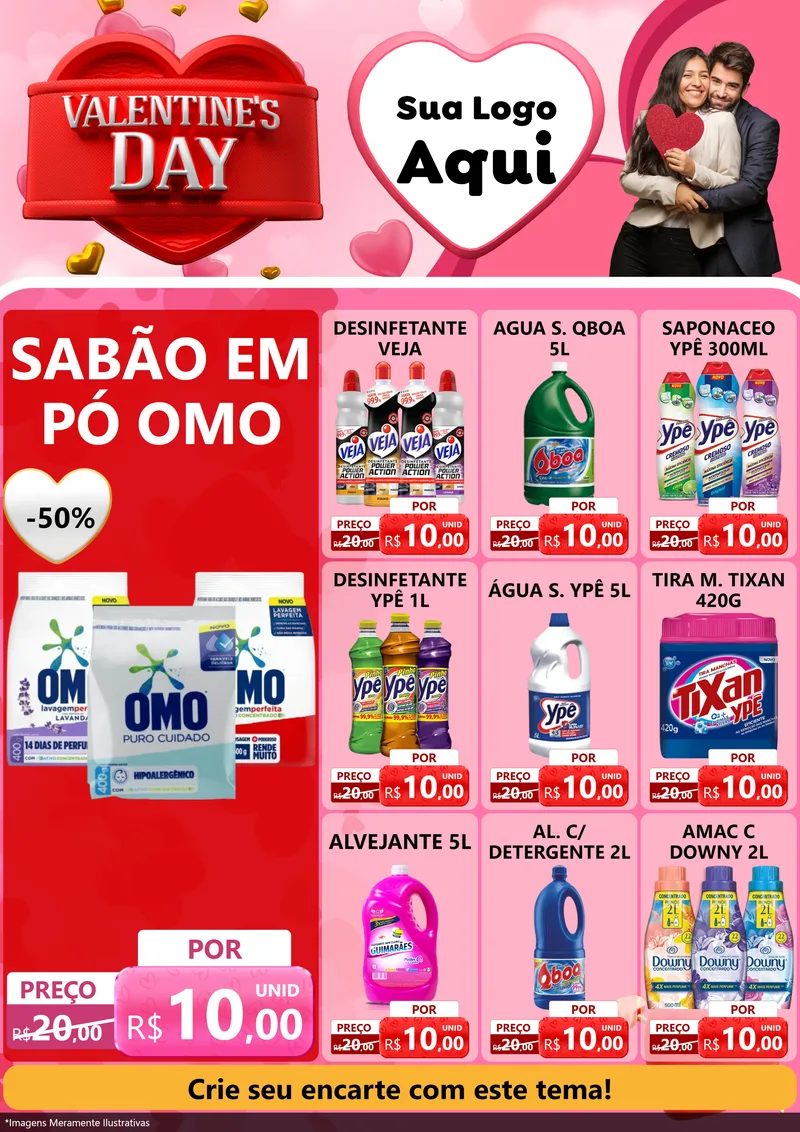 Modelo de Encarte para Encarte A4 Vertical com o tema Valentine's Day para Produtos de Limpeza