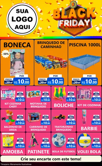 Modelo de Encarte para Encarte Grande com o tema Black Friday para Brinquedos