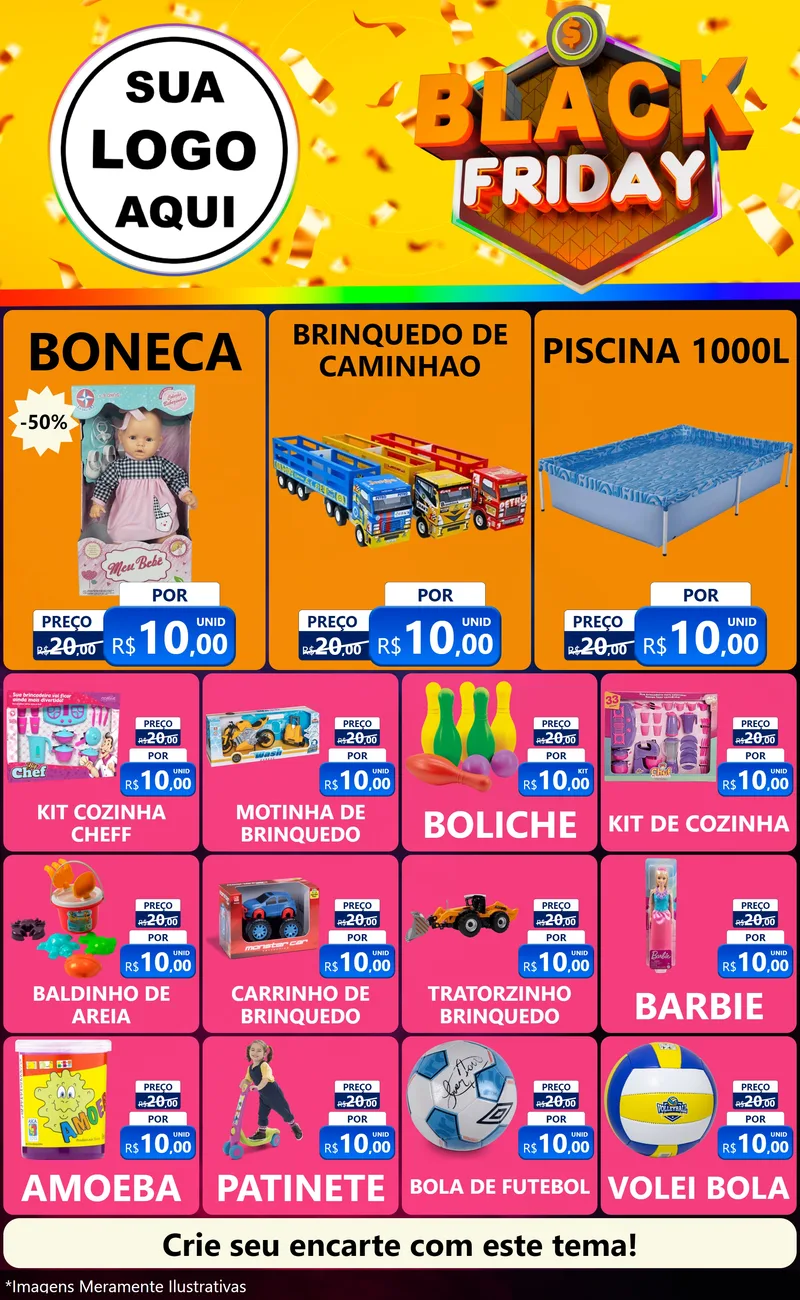 Modelo de Encarte para Encarte Grande com o tema Black Friday para Brinquedos