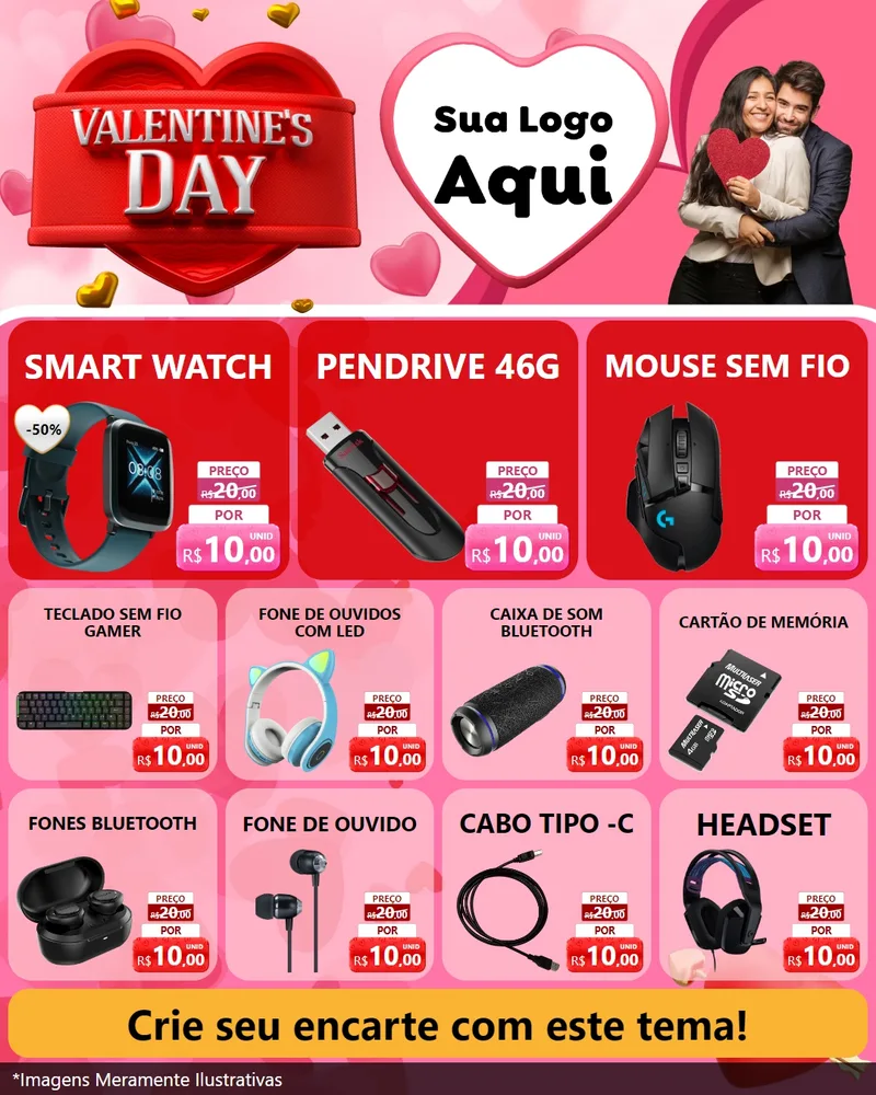 Modelo de Rede Social para Feed Instagram com o tema Valentine's Day para Informática