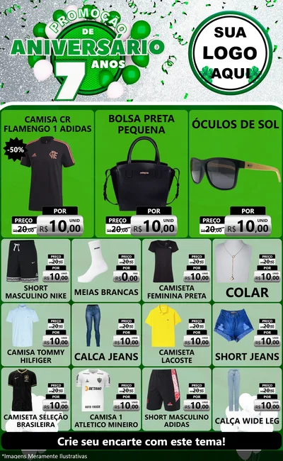 Modelo de Encarte para Encarte Grande com o tema Promoção de Aniversário - 7 Anos para Roupas e acessórios