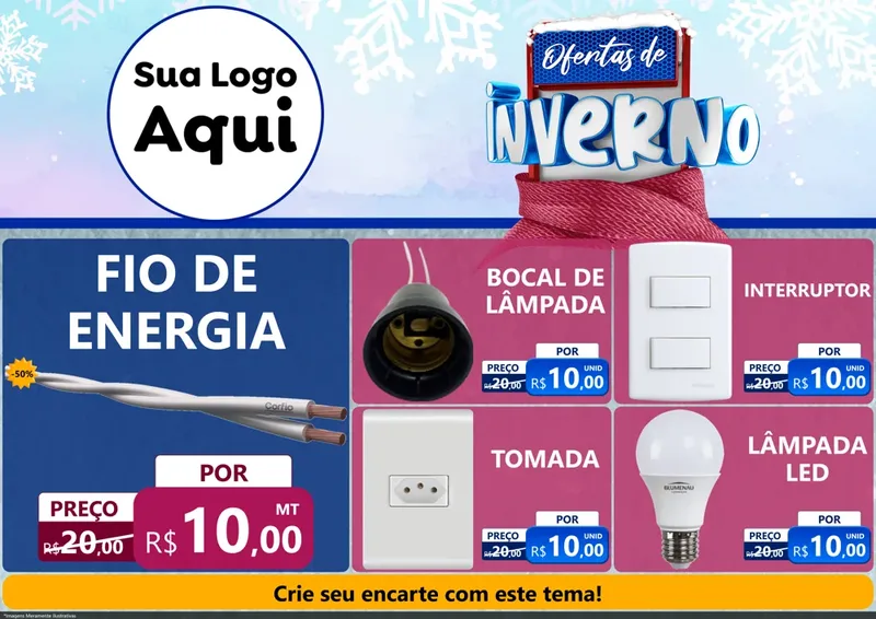 Modelo de Encarte para Encarte A4 Horizontal com o tema Ofertas de Inverno para Materiais Elétricos