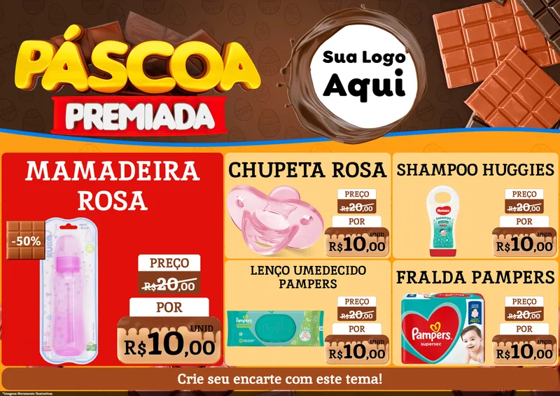 Modelo de Encarte para Encarte A4 Horizontal com o tema Páscoa Premiada para Bebês
