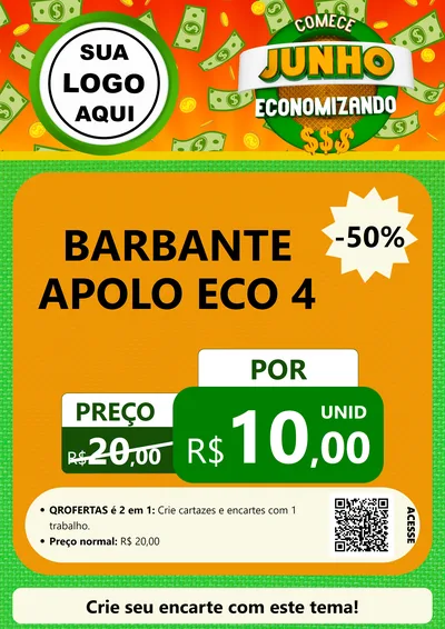 Modelo de Cartaz para Cartaz A4 Vertical com o tema Comece Junho Economizando para Armarinho e Aviamentos