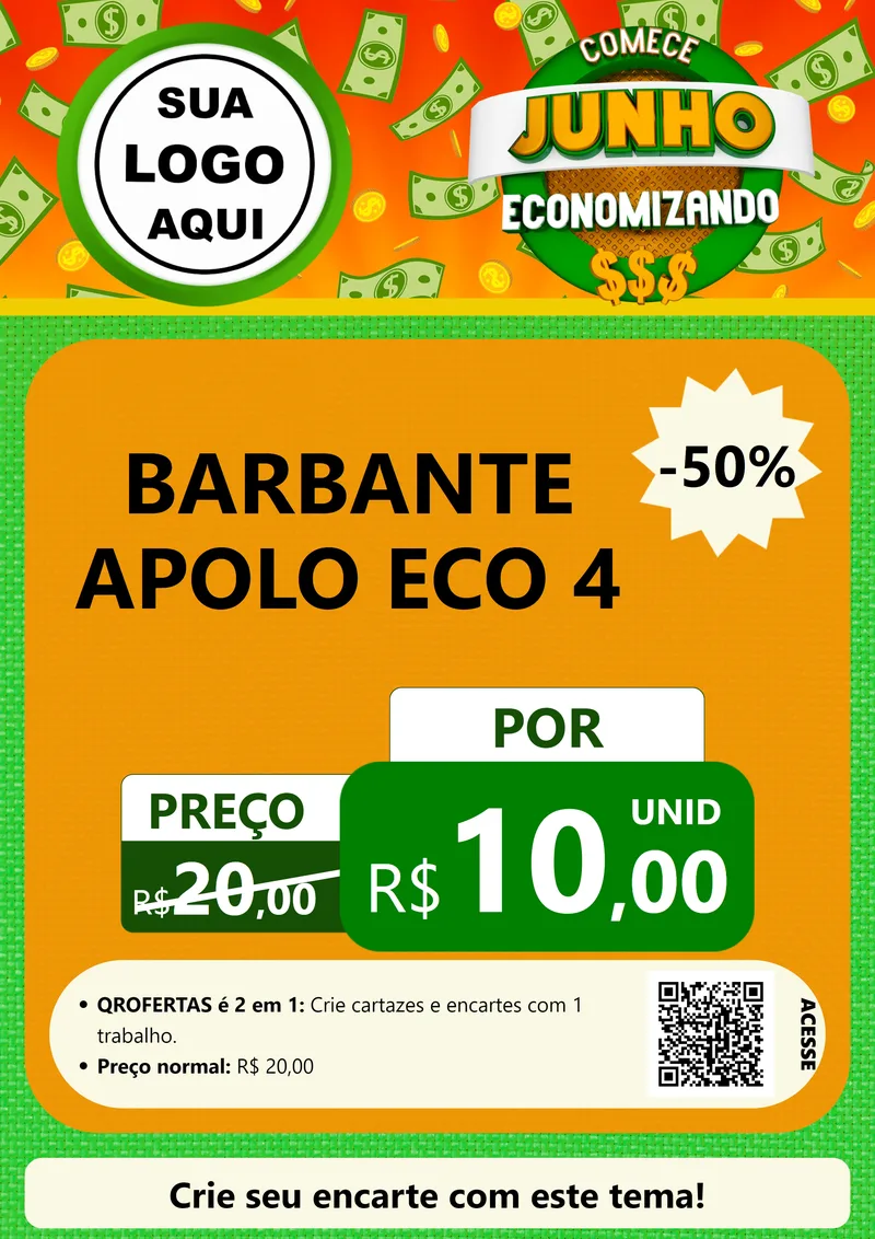 Modelo de Cartaz para Cartaz A4 Vertical com o tema Comece Junho Economizando para Armarinho e Aviamentos