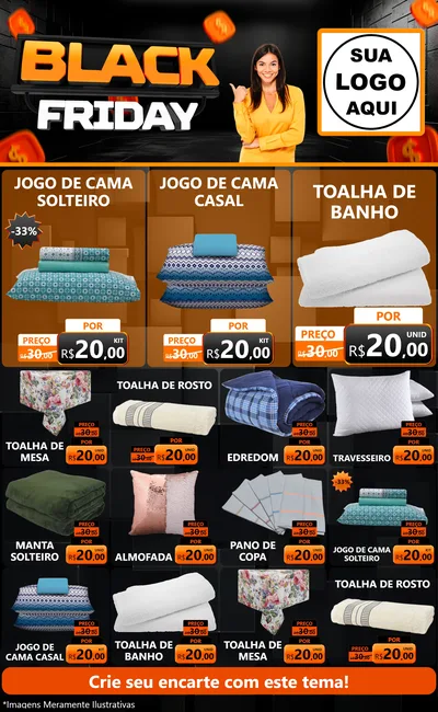Modelo de Encarte para Encarte Grande com o tema Black Friday para Cama, Mesa e Banho