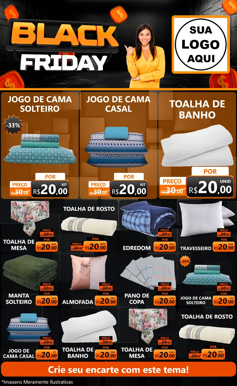 Modelo de Encarte para Encarte Grande com o tema Black Friday para Cama, Mesa e Banho