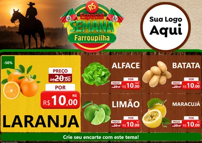 Modelo de Encarte para Encarte A4 Horizontal com o tema Especial Semana Farroupilha para Hortifrúti