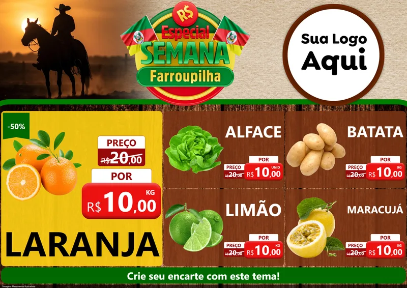 Modelo de Encarte para Encarte A4 Horizontal com o tema Especial Semana Farroupilha para Hortifrúti