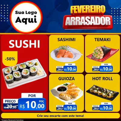 Modelo de Rede Social para Feed Facebook com o tema Fevereiro Arrasador para Comida japonesa