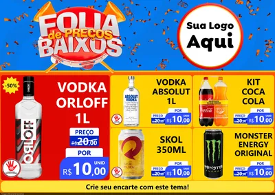 Modelo de Encarte para Encarte A4 Horizontal com o tema Folia de Preços Baixos para Distribuidora de bebidas