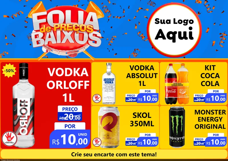 Modelo de Encarte para Encarte A4 Horizontal com o tema Folia de Preços Baixos para Distribuidora de bebidas