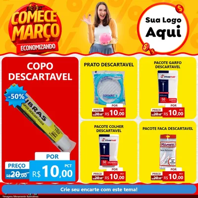 Modelo de Rede Social para Feed Facebook com o tema Comece Março Economizando para Embalagens