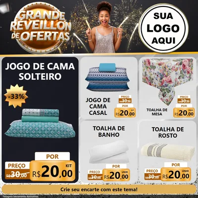 Modelo de Rede Social para Feed Facebook com o tema Grande Réveillon de Ofertas para Cama, Mesa e Banho