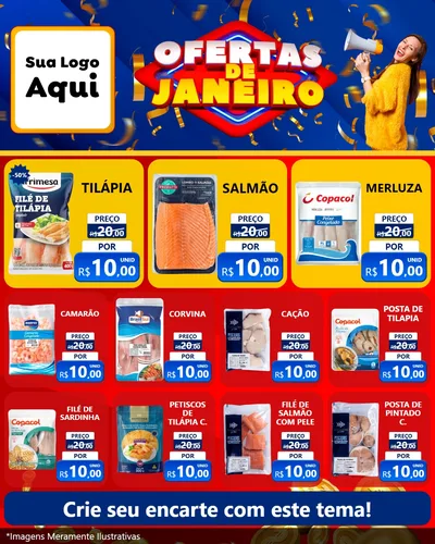 Modelo de Rede Social para Feed Instagram com o tema Ofertas de Janeiro para Peixaria