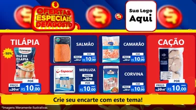 Modelo de TV para TV Horizontal com o tema Ofertas Especiais de Agosto para Peixaria