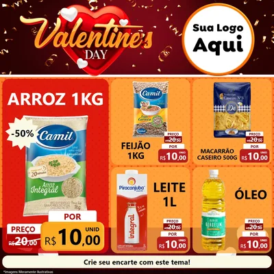 Modelo de Rede Social para Feed Facebook com o tema Valentine's Day para Supermercado