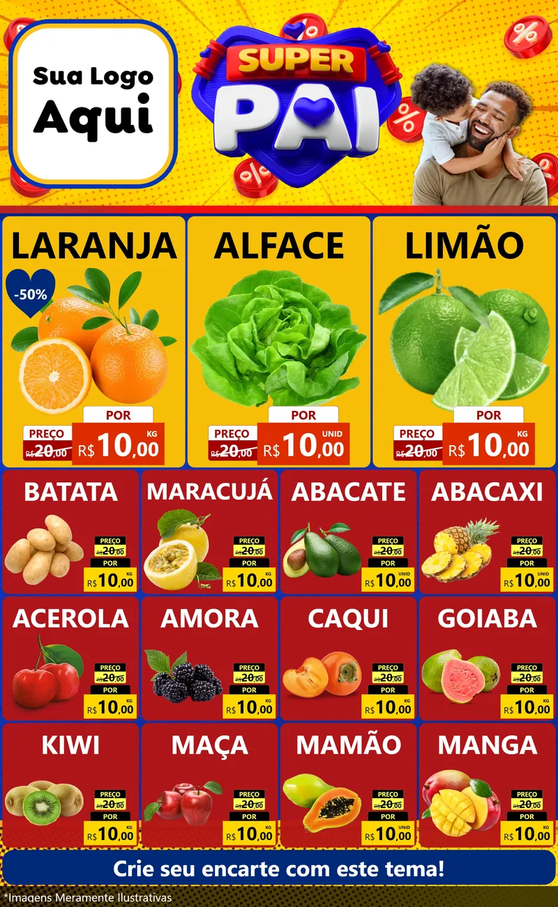 Modelo de Encarte para Encarte Grande com o tema Super Pai para Hortifrúti