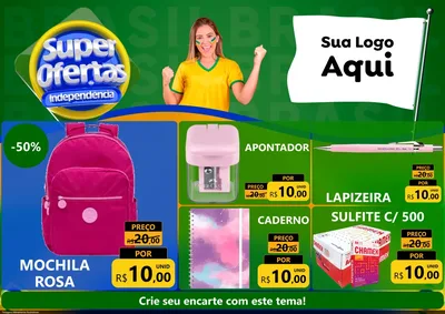 Modelo de Encarte para Encarte A4 Horizontal com o tema Super Ofertas de Independência para Papelaria