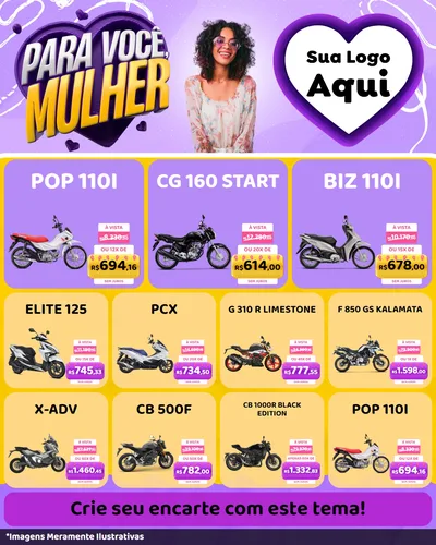 Modelo de Rede Social para Feed Instagram com o tema Para Você, Mulher para Concessionaria de Motos
