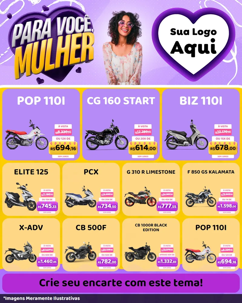 Modelo de Rede Social para Feed Instagram com o tema Para Você, Mulher para Concessionaria de Motos