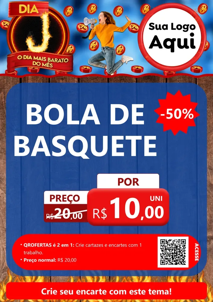 Modelo de Cartaz para Cartaz A4 Vertical com o tema Dia J - O Dia Mais Barato Do Mês para Artigos Esportivos