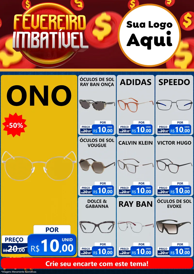 Modelo de Encarte para Encarte A4 Vertical com o tema Fevereiro Imbatível para Óticas