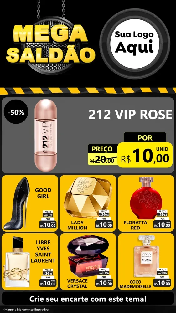 Modelo de Rede Social para Stories com o tema Mega Saldão para Perfumes