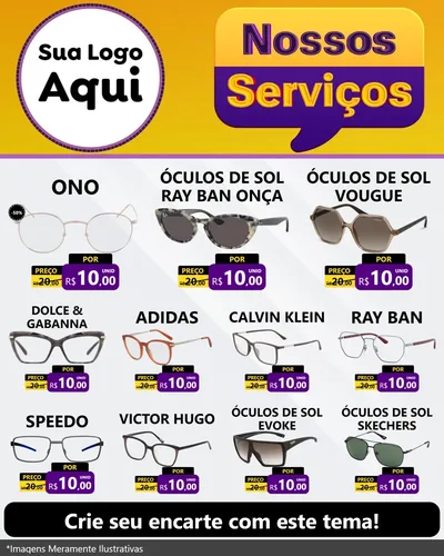 Modelo de Rede Social para Feed Instagram com o tema Nossos Serviços para Óticas