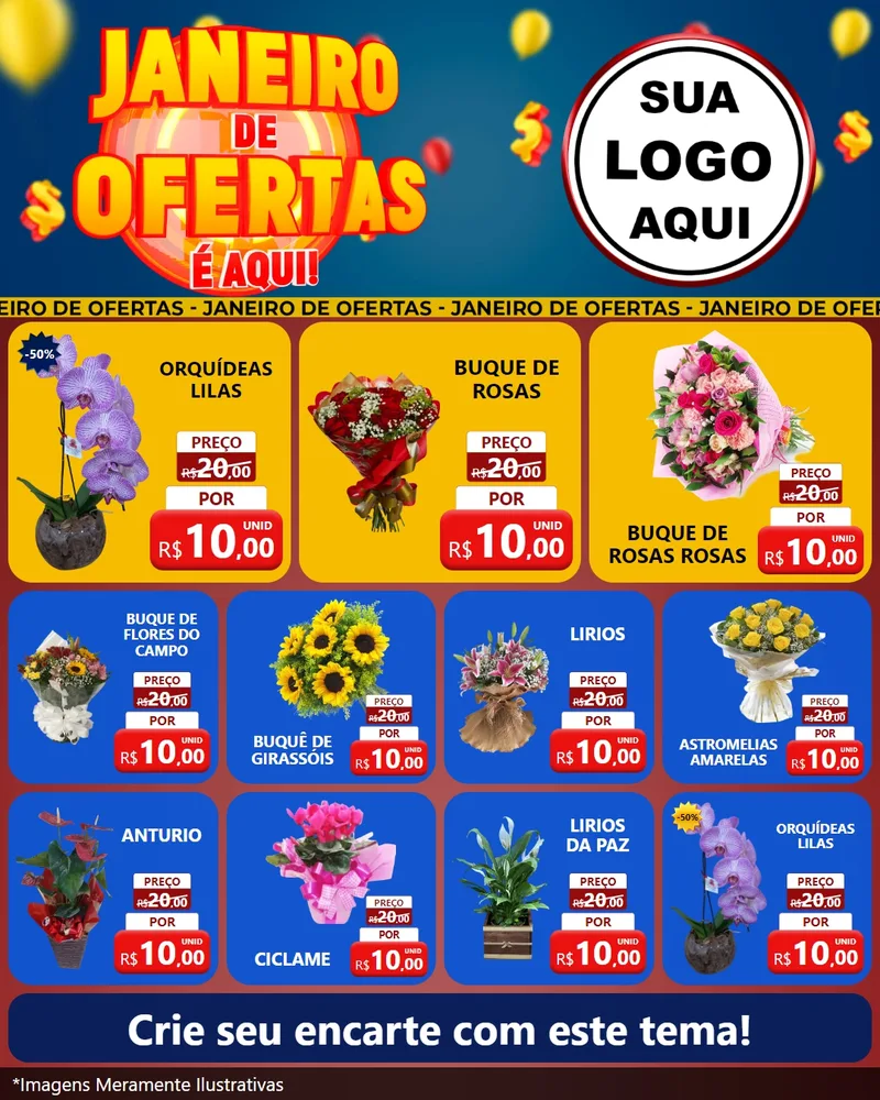 Modelo de Rede Social para Feed Instagram com o tema Janeiro de Ofertas É Aqui! para Floricultura e jardim