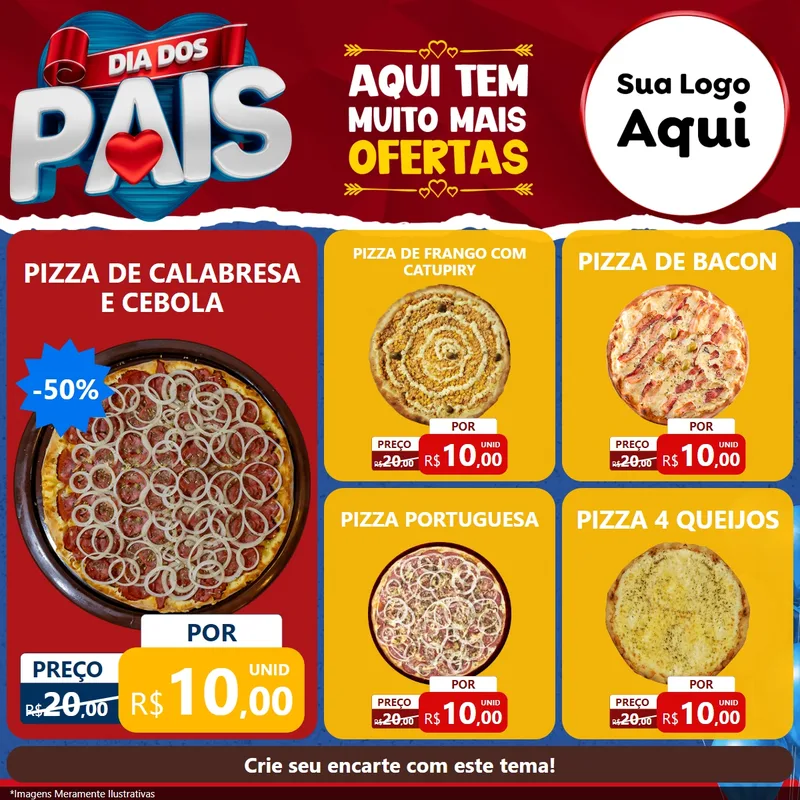 Modelo de Rede Social para Feed Facebook com o tema Dia dos Pais para Pizzaria