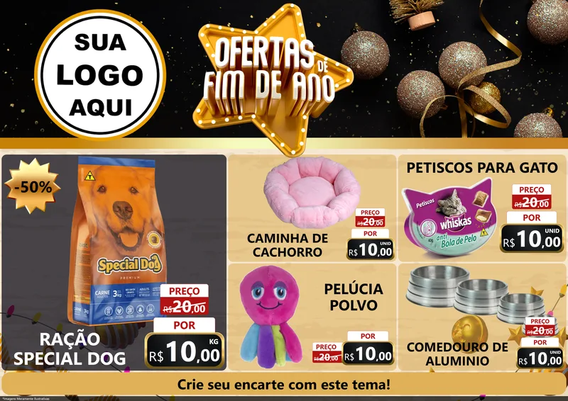 Modelo de Encarte para Encarte A4 Horizontal com o tema Ofertas de Fim de Ano para Pet Shop