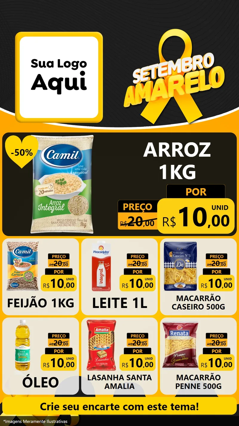Modelo de Rede Social para Stories com o tema Setembro Amarelo para Supermercado