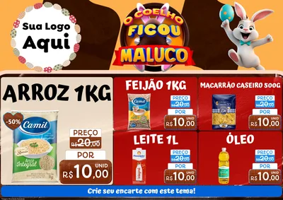 Modelo de Encarte para Encarte A4 Horizontal com o tema O Coelho Ficou Maluco - Páscoa para Supermercado