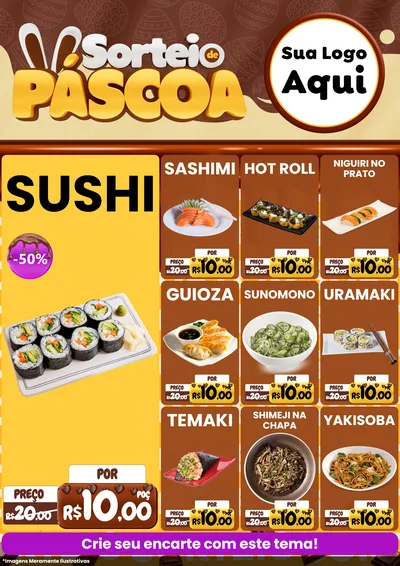 Modelo de Encarte para Encarte A4 Vertical com o tema Sorteio de Páscoa para Comida japonesa