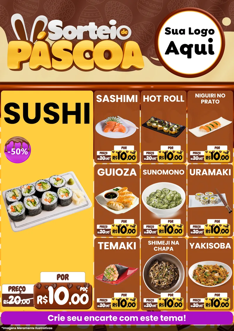 Modelo de Encarte para Encarte A4 Vertical com o tema Sorteio de Páscoa para Comida japonesa