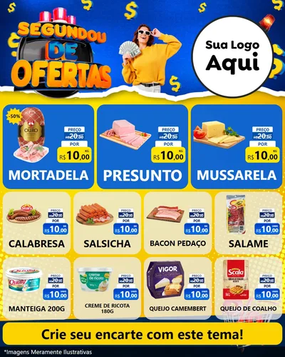 Modelo de Rede Social para Feed Instagram com o tema Segundou de Ofertas para Frios e Laticínios