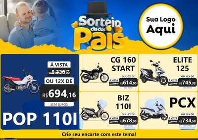 Modelo de Encarte para Encarte A4 Horizontal com o tema Sorteio Dia Dos Pais para Concessionaria de Motos