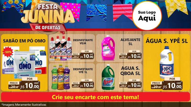 Modelo de TV para TV Horizontal com o tema Festa Junina de Ofertas para Produtos de Limpeza