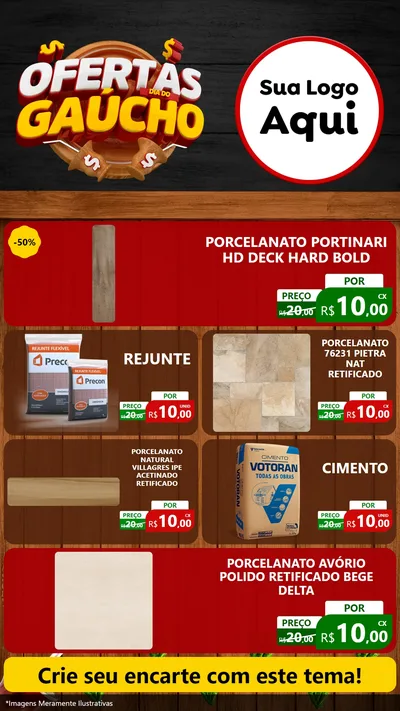 Modelo de TV para TV Vertical com o tema Ofertas Dia do Gaúcho para Pisos e revestimentos