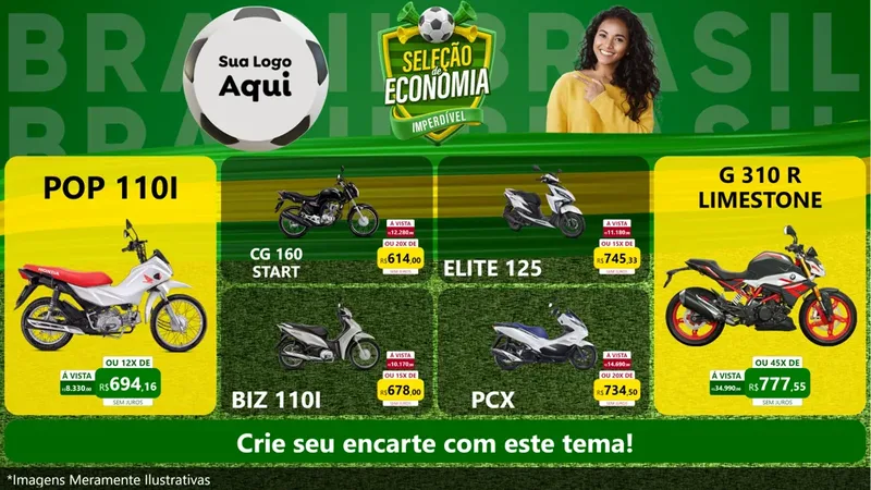 Modelo de TV para TV Horizontal com o tema Seleção de Economia - Copa para Concessionaria de Motos