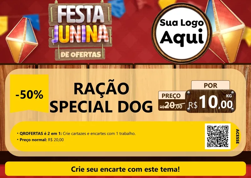 Modelo de Cartaz para Cartaz A4 Horizontal com o tema Festa Junina de Ofertas para Pet Shop