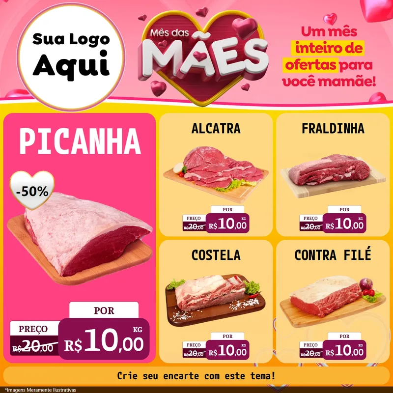 Modelo de Rede Social para Feed Facebook com o tema Mês das Mães para Açougue