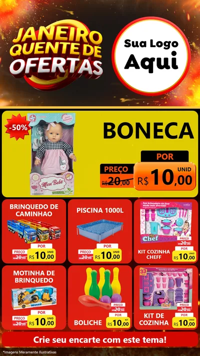 Modelo de Rede Social para Stories com o tema Janeiro Quente de Ofertas para Brinquedos