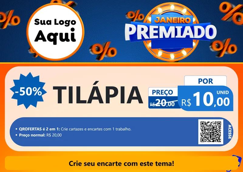 Modelo de Cartaz para Cartaz A4 Horizontal com o tema Janeiro Premiado para Peixaria