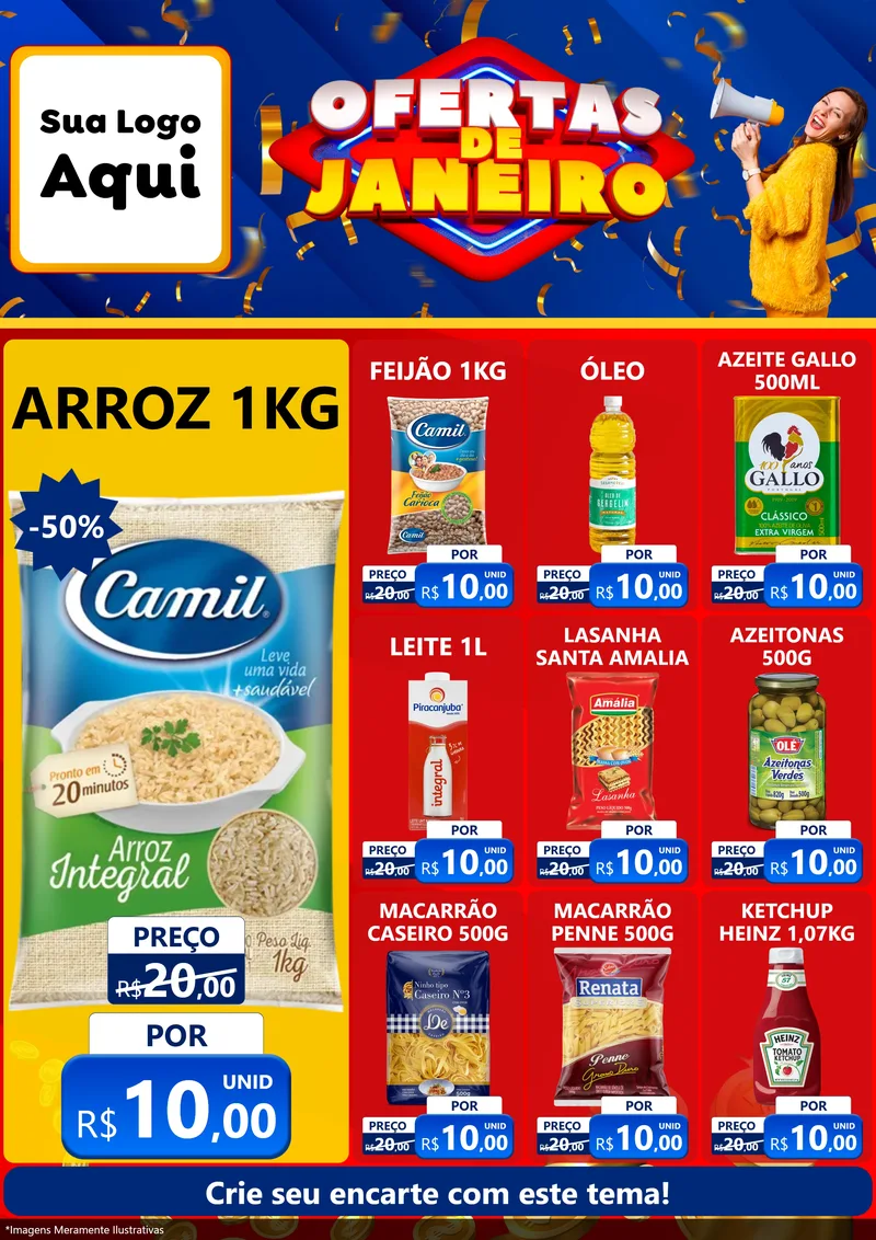 Modelo de Encarte para Encarte A4 Vertical com o tema Ofertas de Janeiro para Supermercado